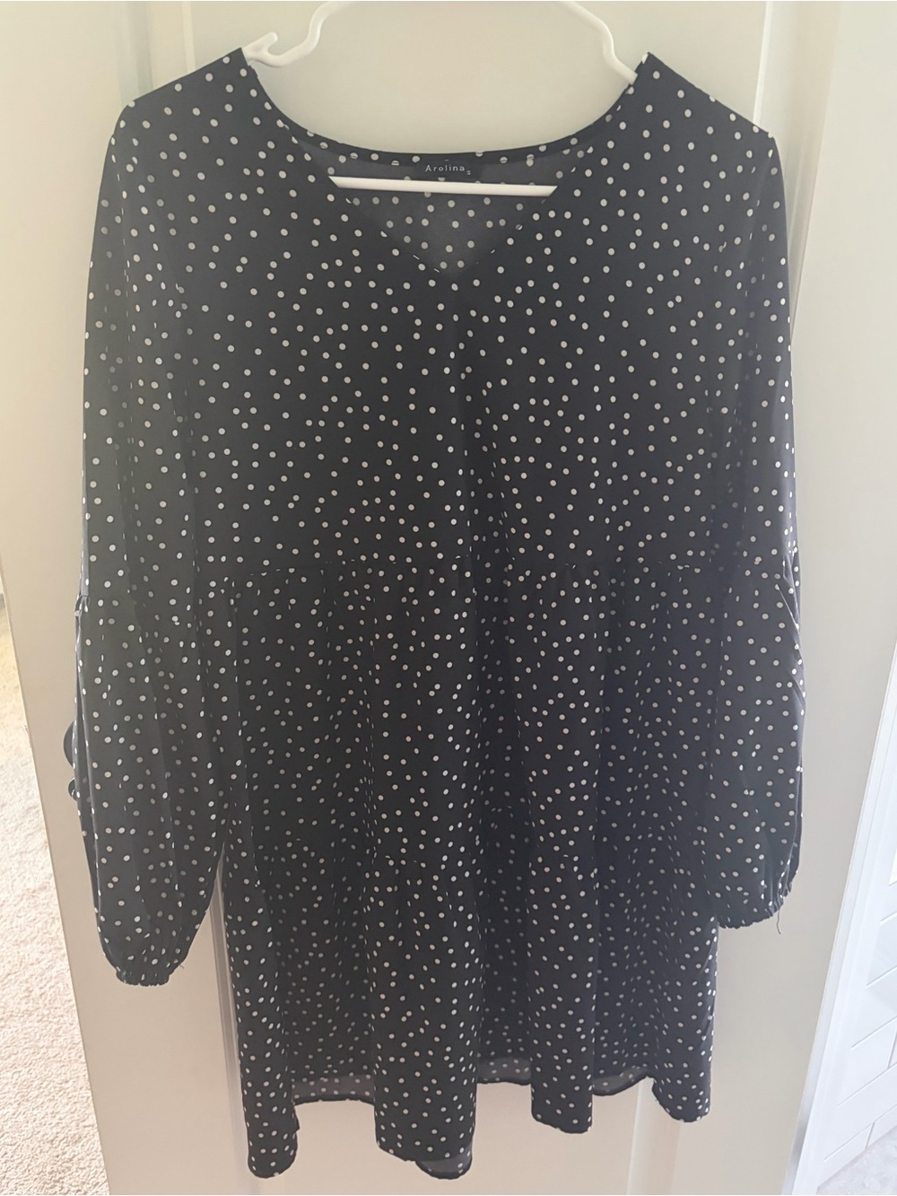 Black Polka Dot Long-Sleeve Dress